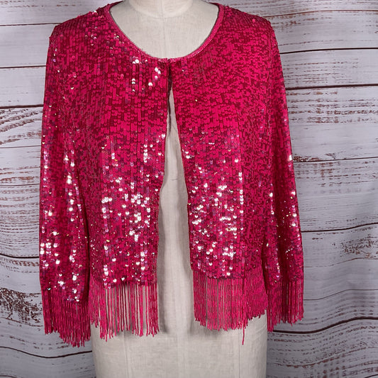 CONIGLIO Women's Pink Sequin & Fringe Cardigan Jacket- SEE MEASUREMENTS