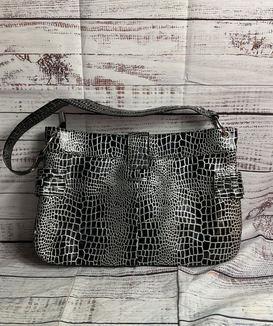 Charlie Lapson Leather Crocodile Embossed Shoulder Bag Black