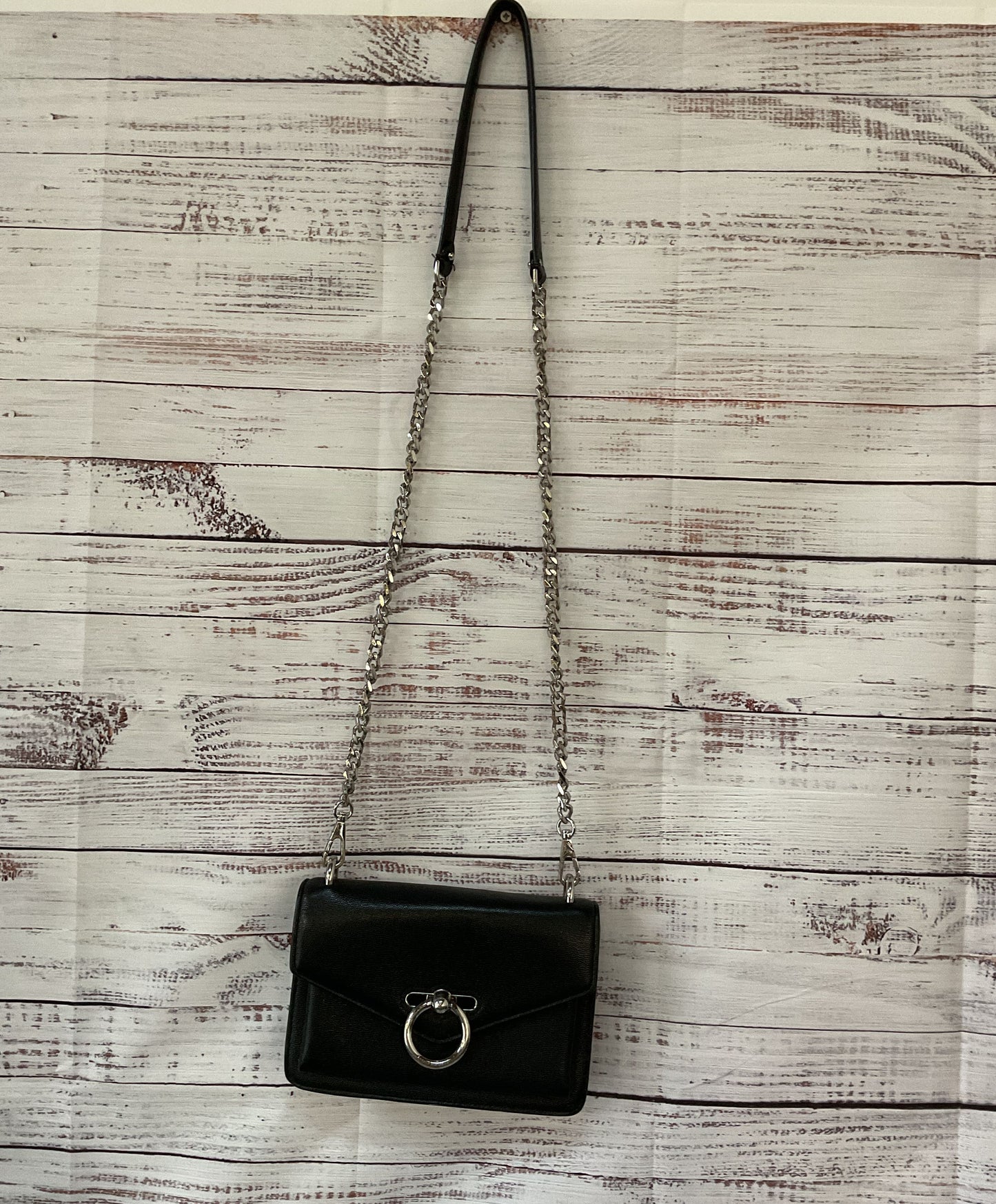 Rebecca Minkoff Black Leather Crossbody Bag w/silver chain
