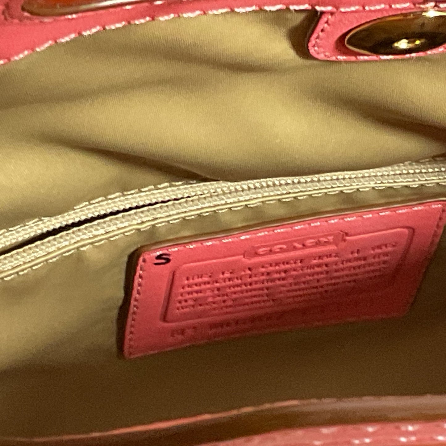 COACH Bonnie Signature Tan Pink/Coral Colorblock Trim Canvas Crossbody/Hand Bag