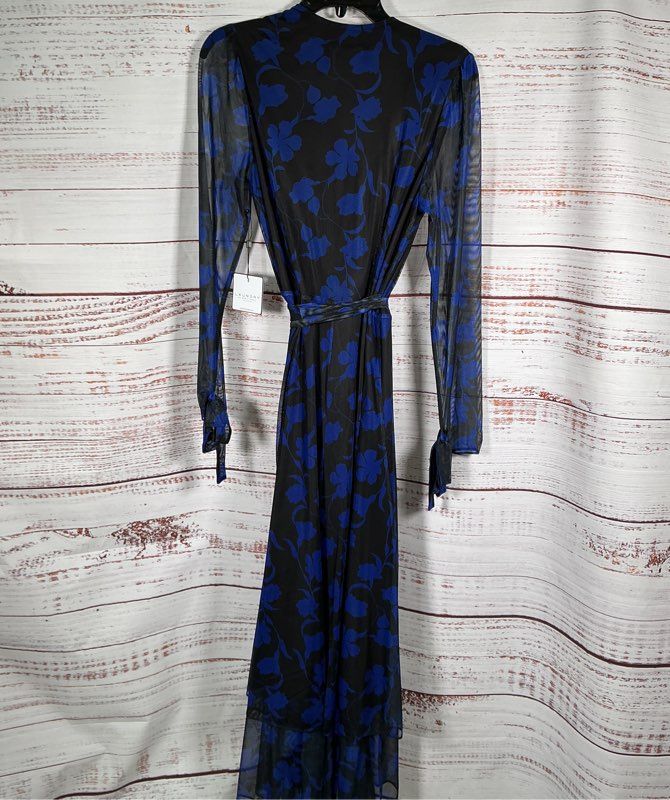 NWT Laundry by Shelli Segal Black and Blue floral Mesh Wrap Dress Size 4