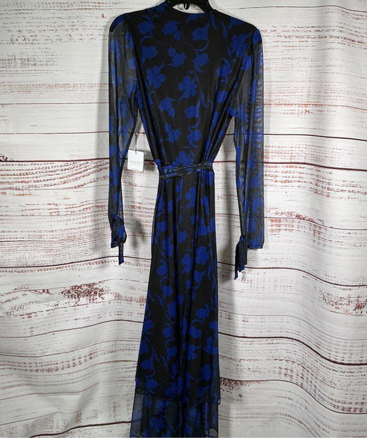NWT Laundry by Shelli Segal Black and Blue floral Mesh Wrap Dress Size 4