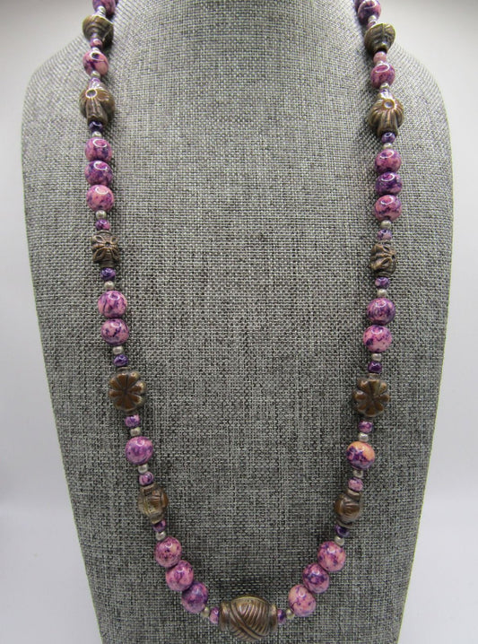 Judie Ingram Purple Swirl Resin Beaded Necklace