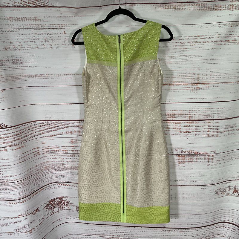 Elie Tahari Textured Green/Beige Sleeveless Mini Casual Dress - Size 6