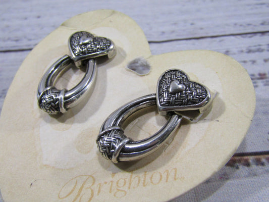 Vintage Brighton Silver Plated Heart Drop Earrings
