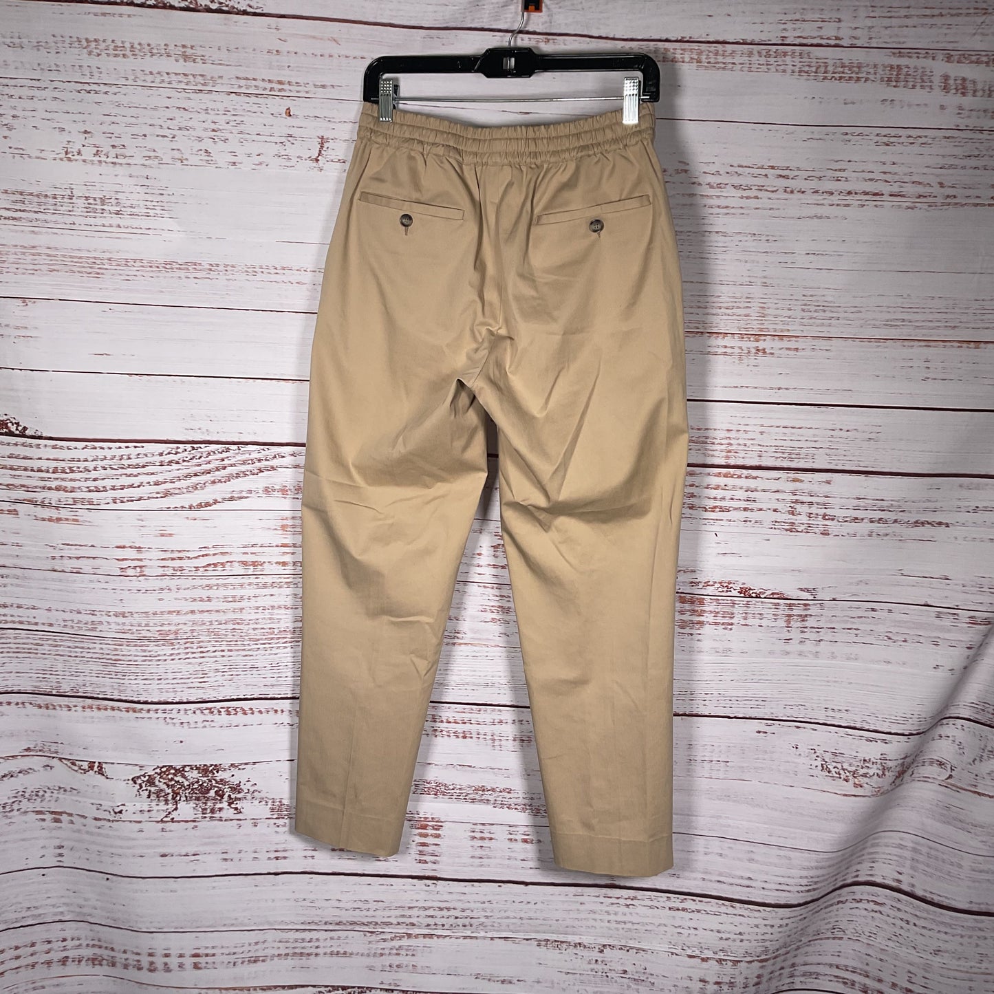 Sandro Paris Elasticated Drawsttring Straight Leg Khaki Trousers Pants - Size 40