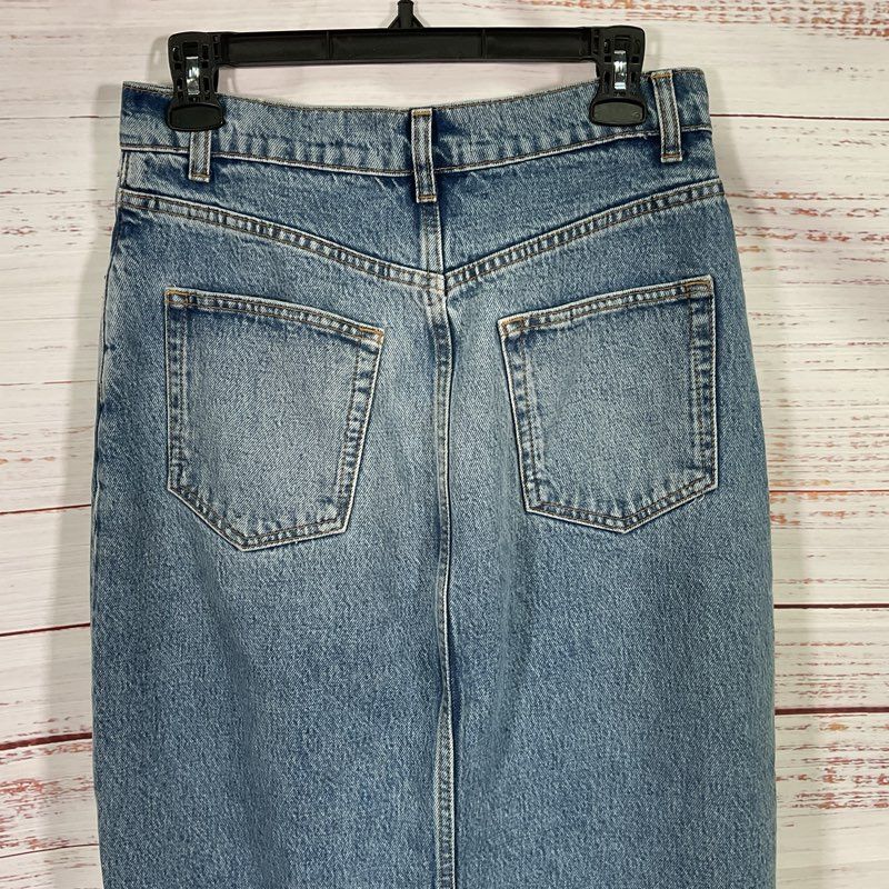 Reformation Jeans Nila Long Denim Front Slit Raw Hem Midi Skirt - Size 28