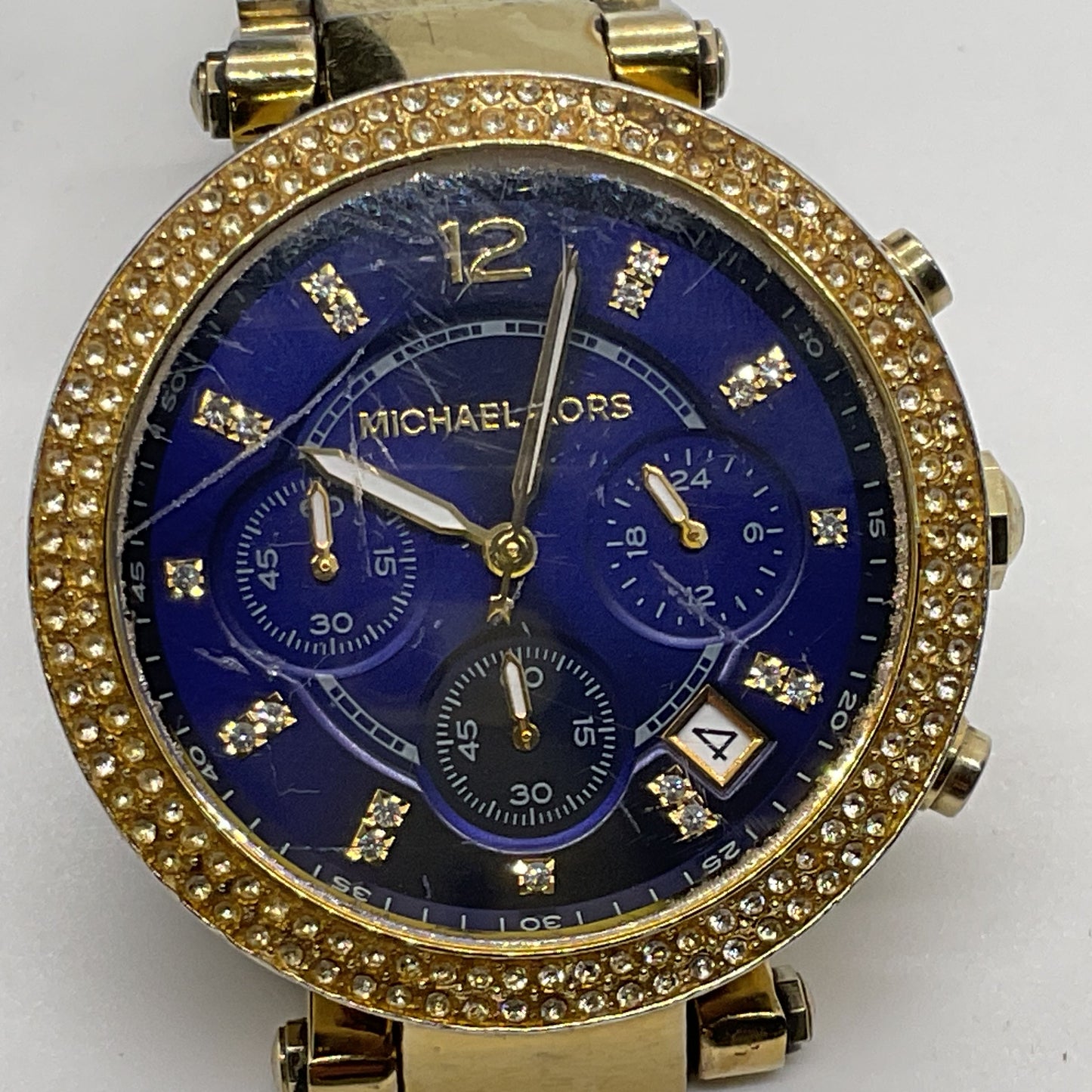 MICHAEL KORS MK6262 Gold Tone Rhinestone Blue Face Dial Watch- 6.75"