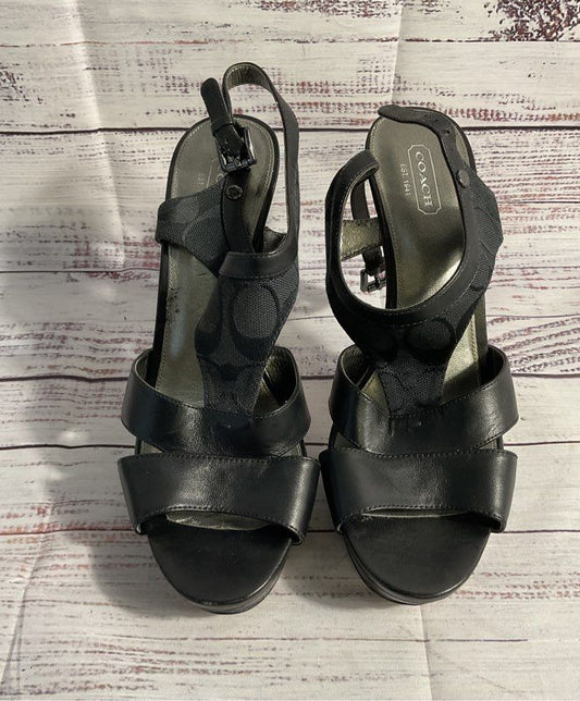 Women's Coach Slingback Black Front Logo Heels Size 9.5B