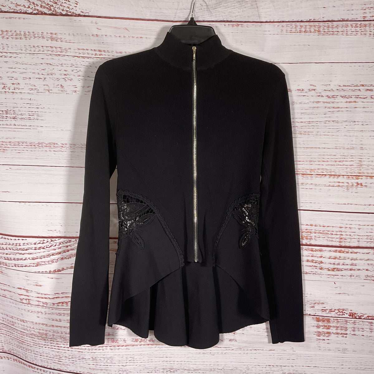 Jonathan Simkhai Black Ribbed Stretch Long Sleeve Lace Sides Jacket - Size XS