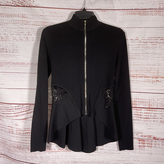 Jonathan Simkhai Black Ribbed Stretch Long Sleeve Lace Sides Jacket - Size XS