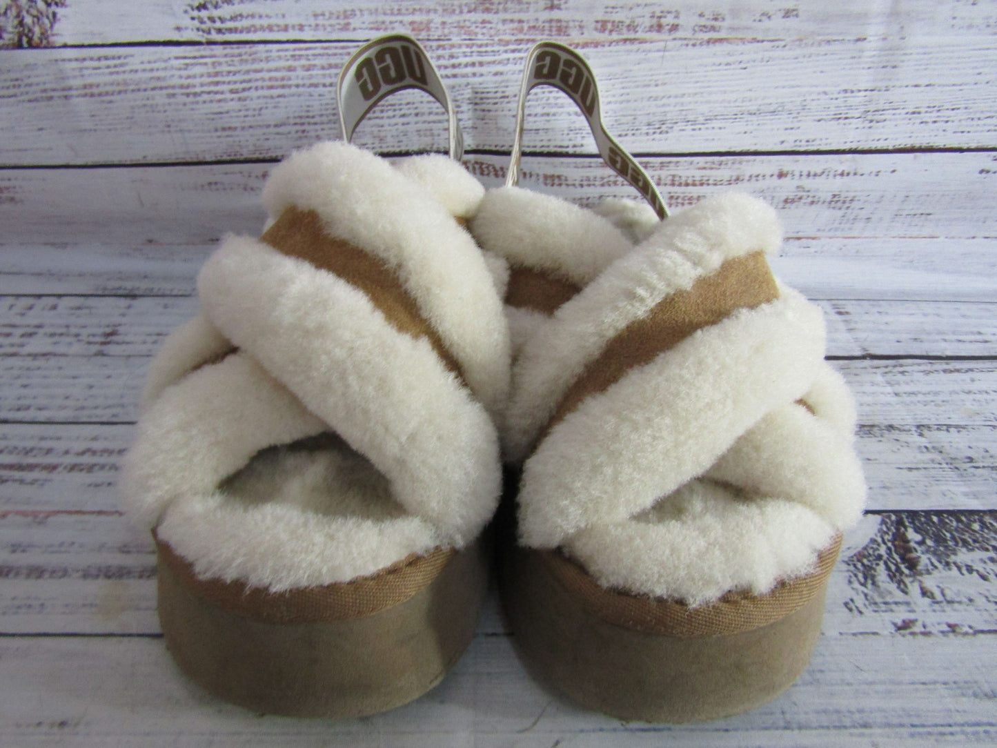 UGG Disco Women's Brown Suede Shearling Cross Sandals Size 8