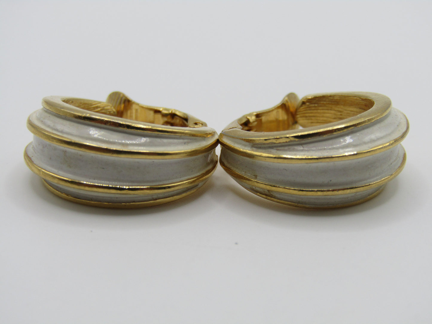 Vintage Crown Trifari Gold Plated Enamel Clip-On Hoop Earrings