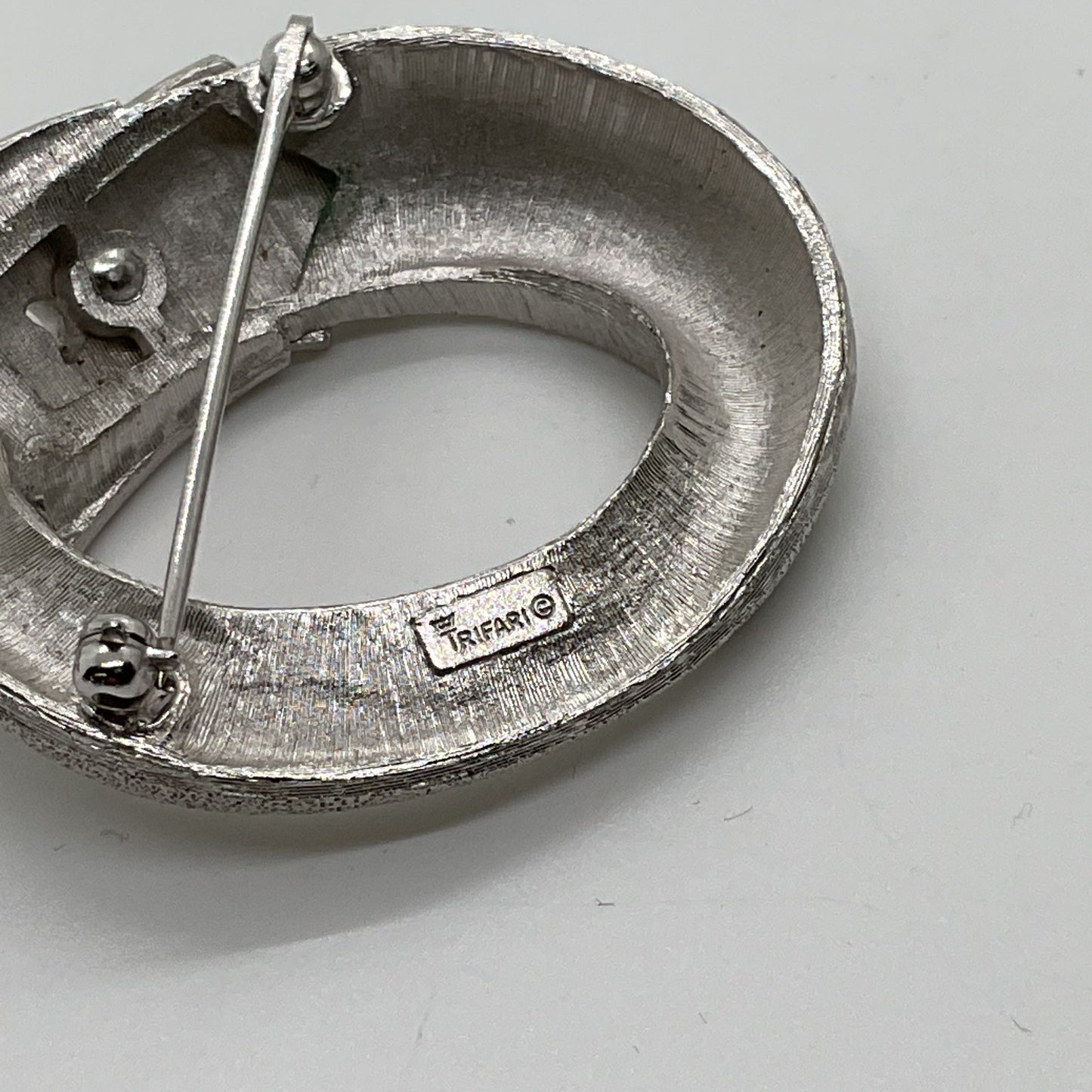 TRIFARI Silver Tone Textured Belt Brooch- 1.75"