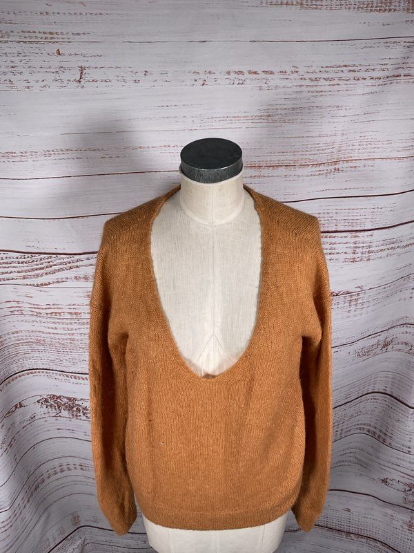 Free People Gossamer Sweater Orange Alpaca Blend Orange Deep V Neck Size XS