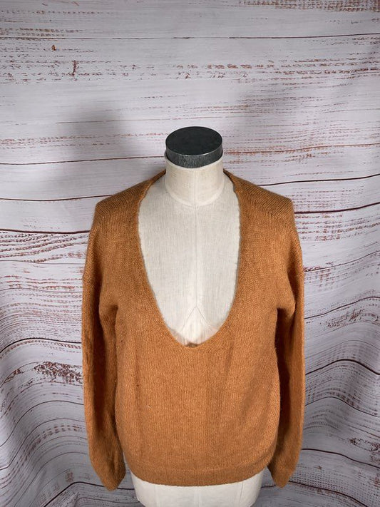 Free People Gossamer Sweater Orange Alpaca Blend Orange Deep V Neck Size XS