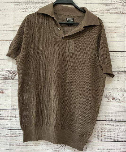 NWT Men's Guess Brown Mesh Polo Shirt Size M