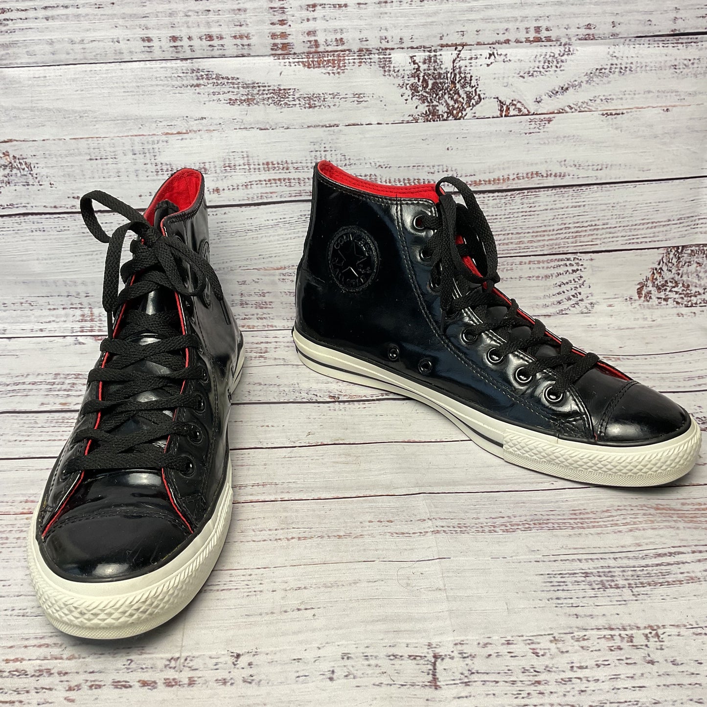 Converse Black Patent Leather High Top Sneaker Casual Shoe Men Size 9.5