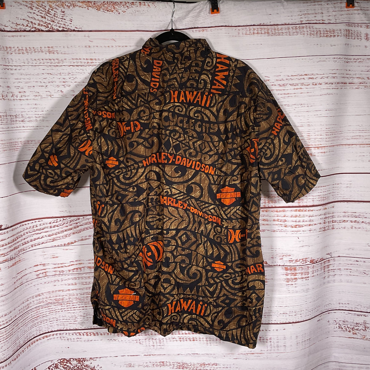HARLEY DAVIDSON Men's Brown Print Button Up Short Sleeve Shirt- SZ 2XL