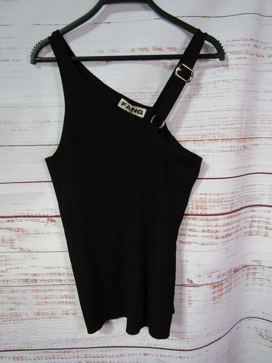 Fang Women's Black One Shoulder Knit Tank Top Size 3