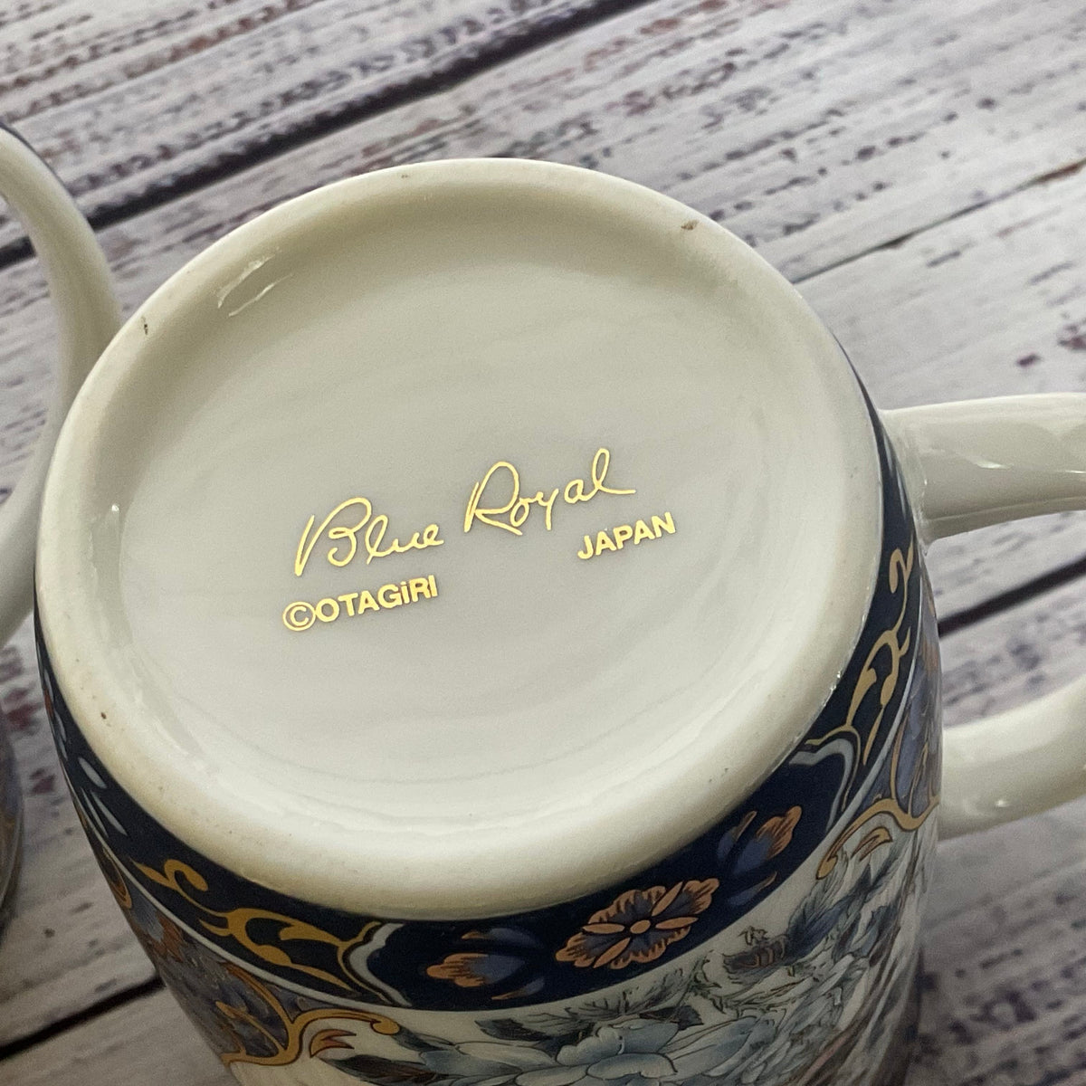 Pair of VTG. OTAGIRI Japan Blue Royal Bird Motive Cups- 4.25"