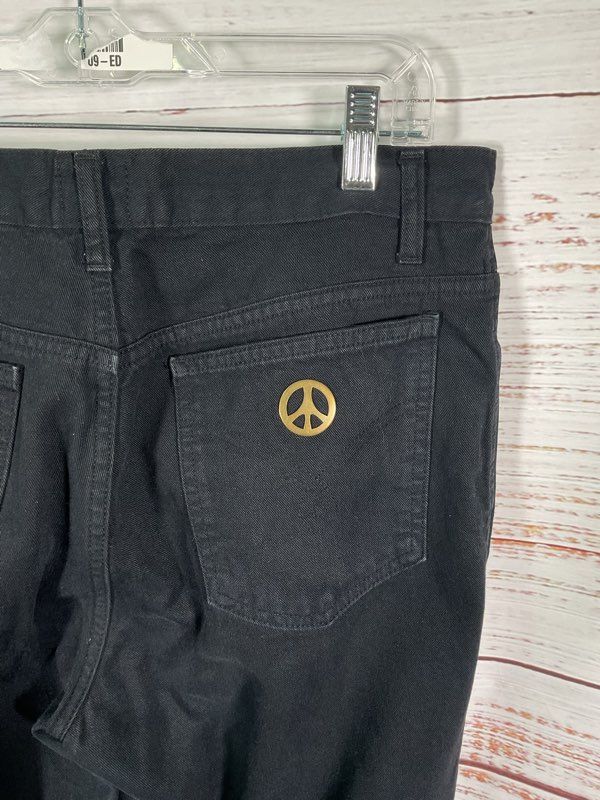 Vintage 90s Moschino Jeans Size 32x28 Black Gold Tone Peace Sign Made in Italy