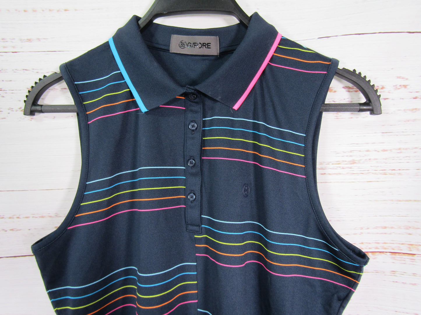 G-Fore Women's Blue Offset Stripe Sleeveless Polo Size S