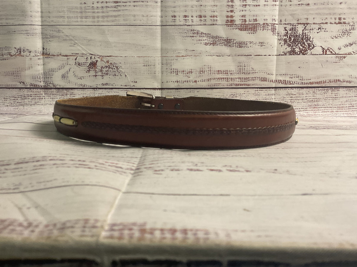 Onyx by Brighton Brown Leather Beaded Belt - Size 38