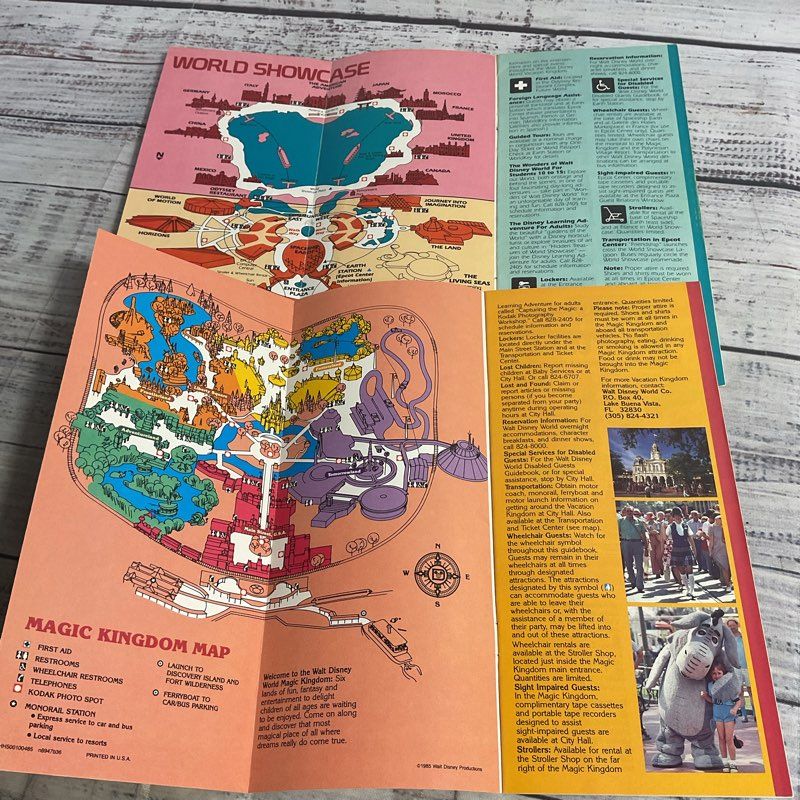 Vintage 1985 Disney World Magic Kingdom & Epcot Center Map Guide Books