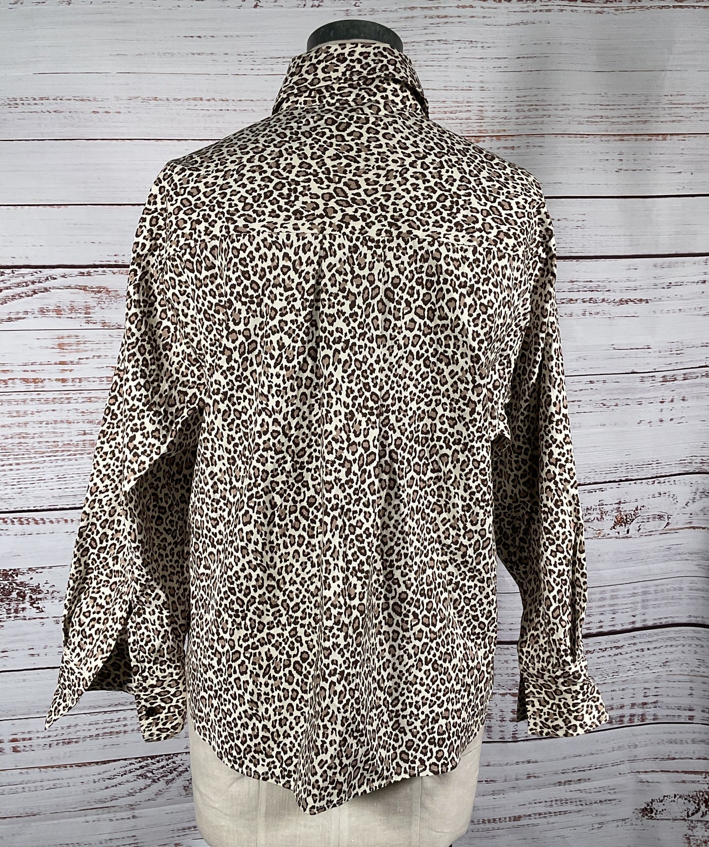 Reformation Andy Oversized Leopard Print Button Up Shirt Beige