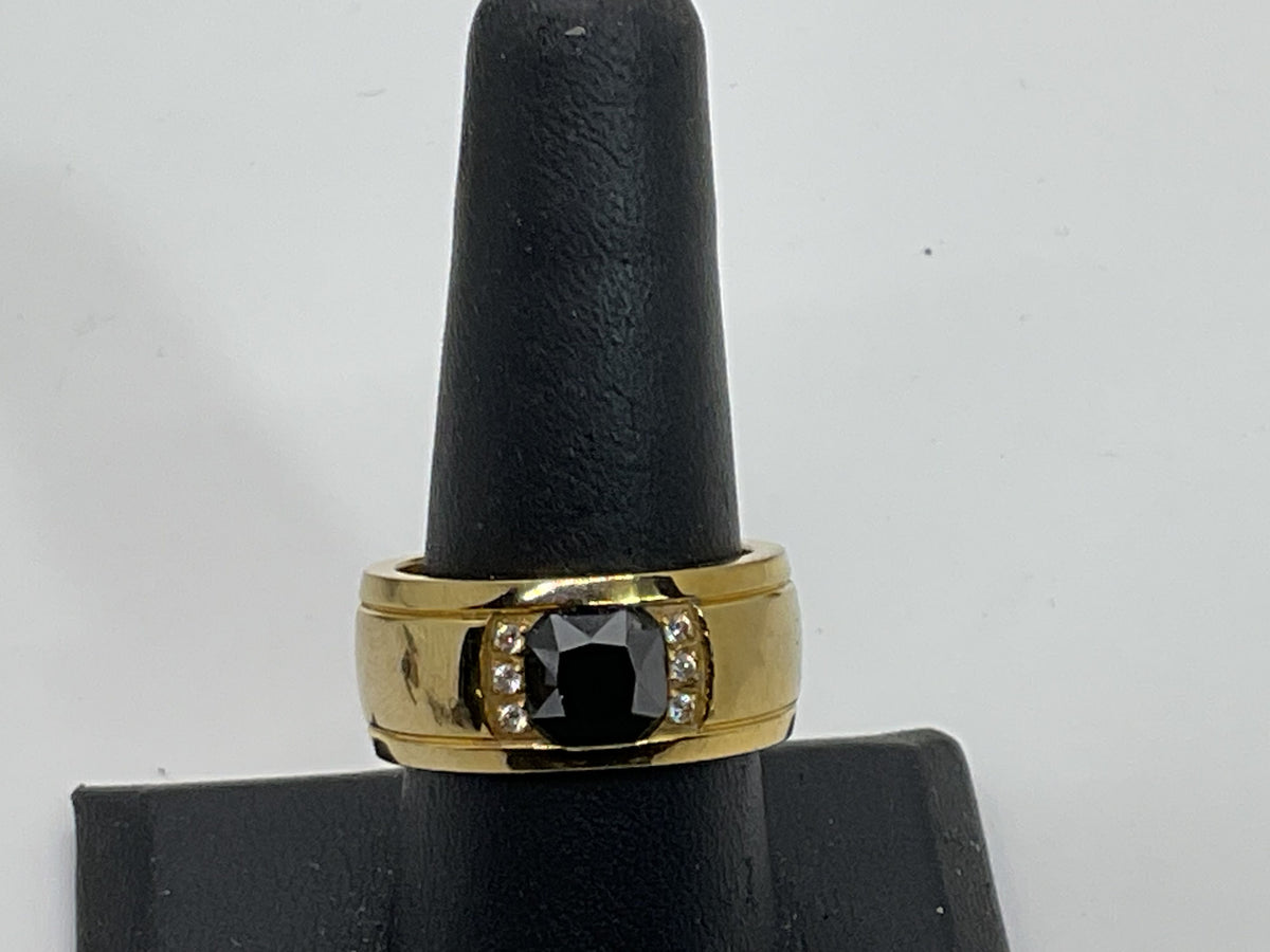 STEELTIME New York City Gold Tone Stainless Steel & Rhinestone Ring Band- SZ 9