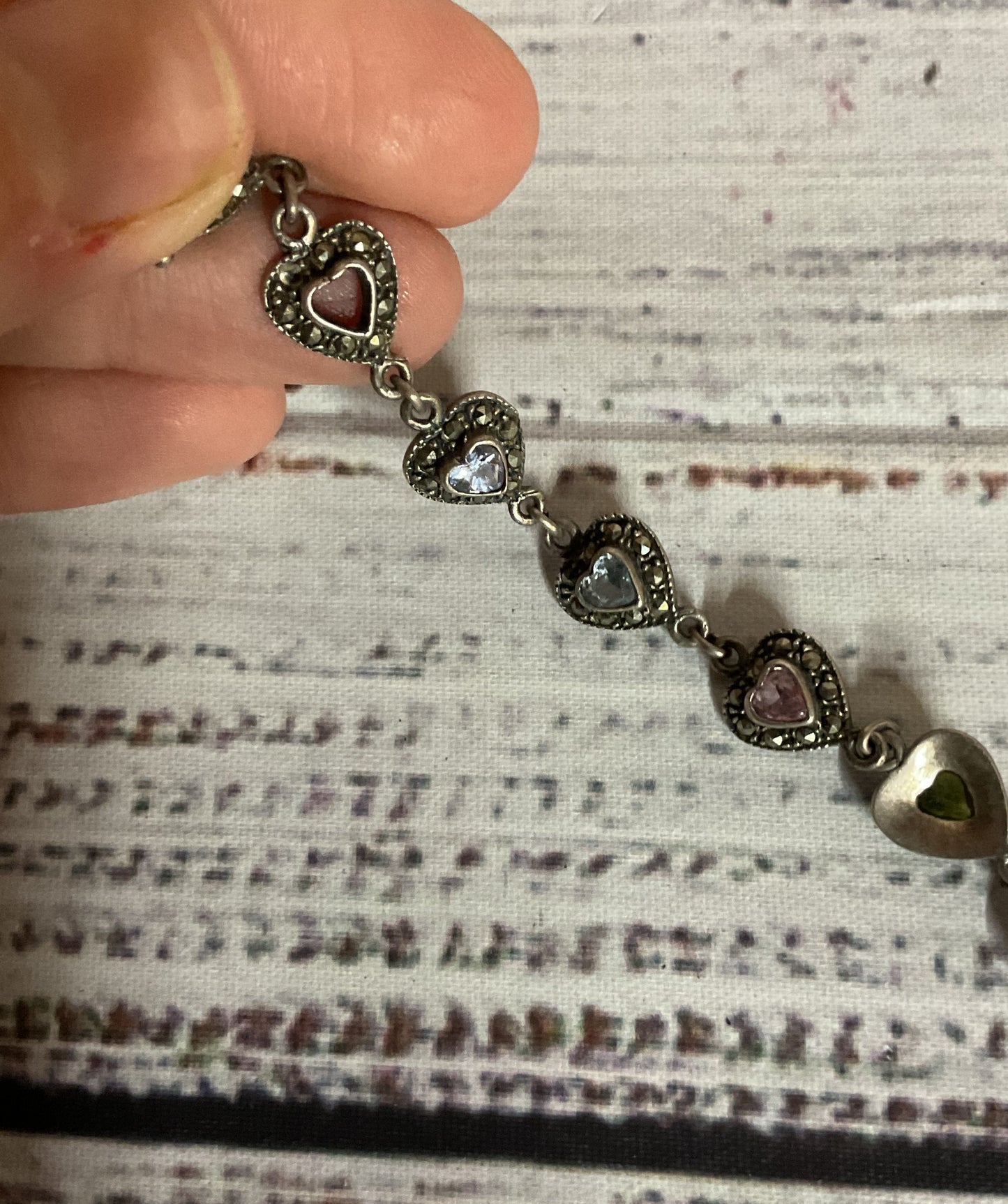 Sterling Silver Marcasite Heart Link Bracelet with Stones (Missing One Stone)