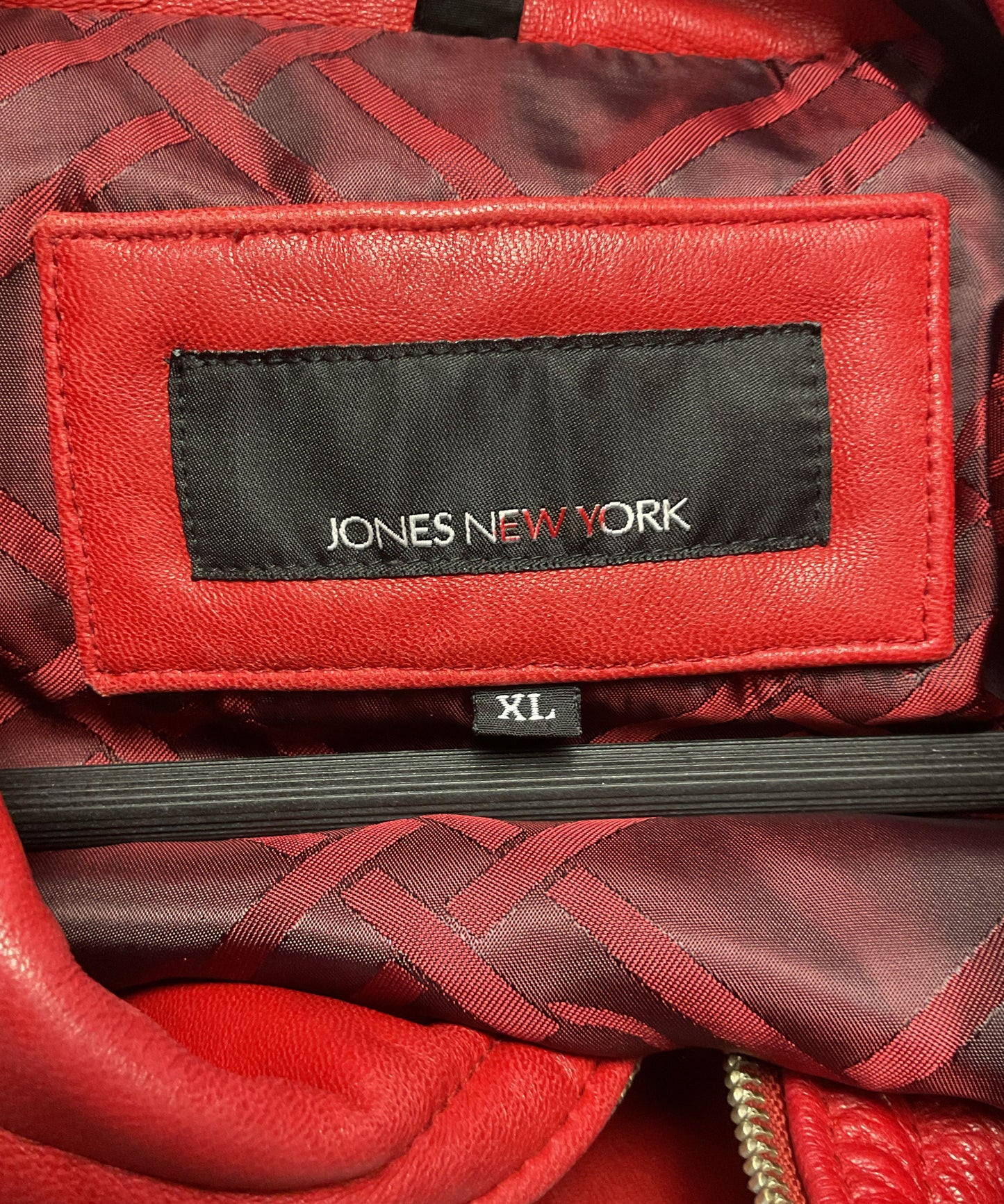 Jones New York Red Leather Front Zip Jacket - Size XL