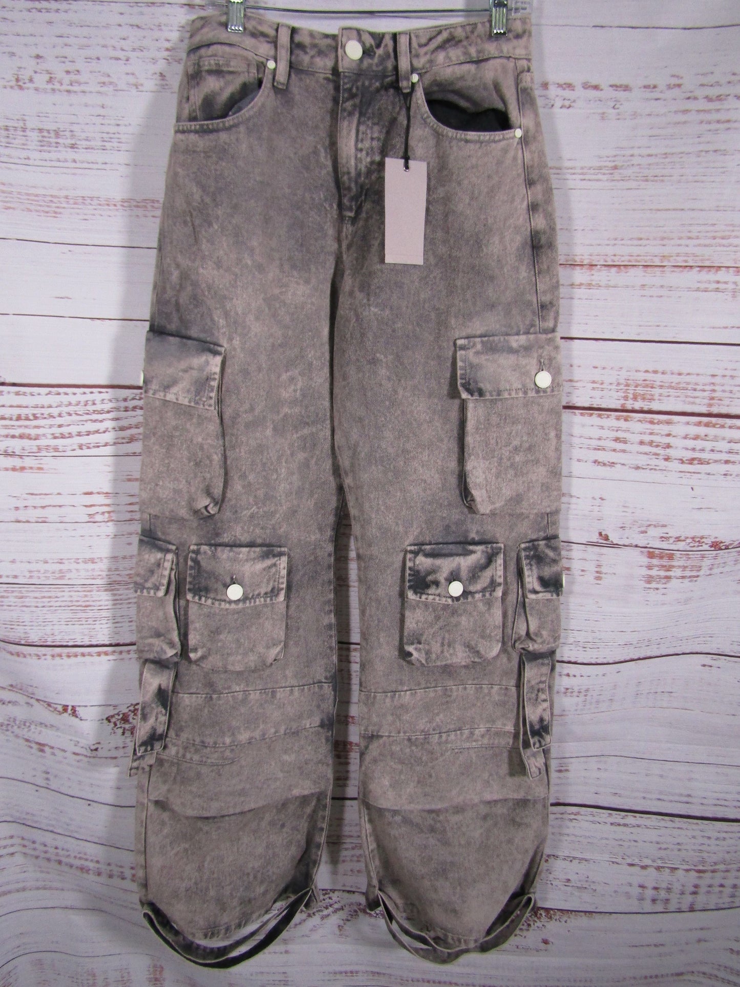 Undergold Women's Washed Brown Multi-Pocket Cargo Jeans Size L