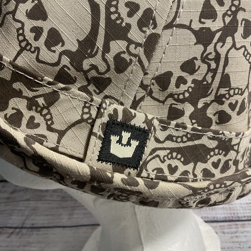 Goorin Beige/Brown Skull Print Fedora Trilby Emo Punk Goth Hat Rare Size Large