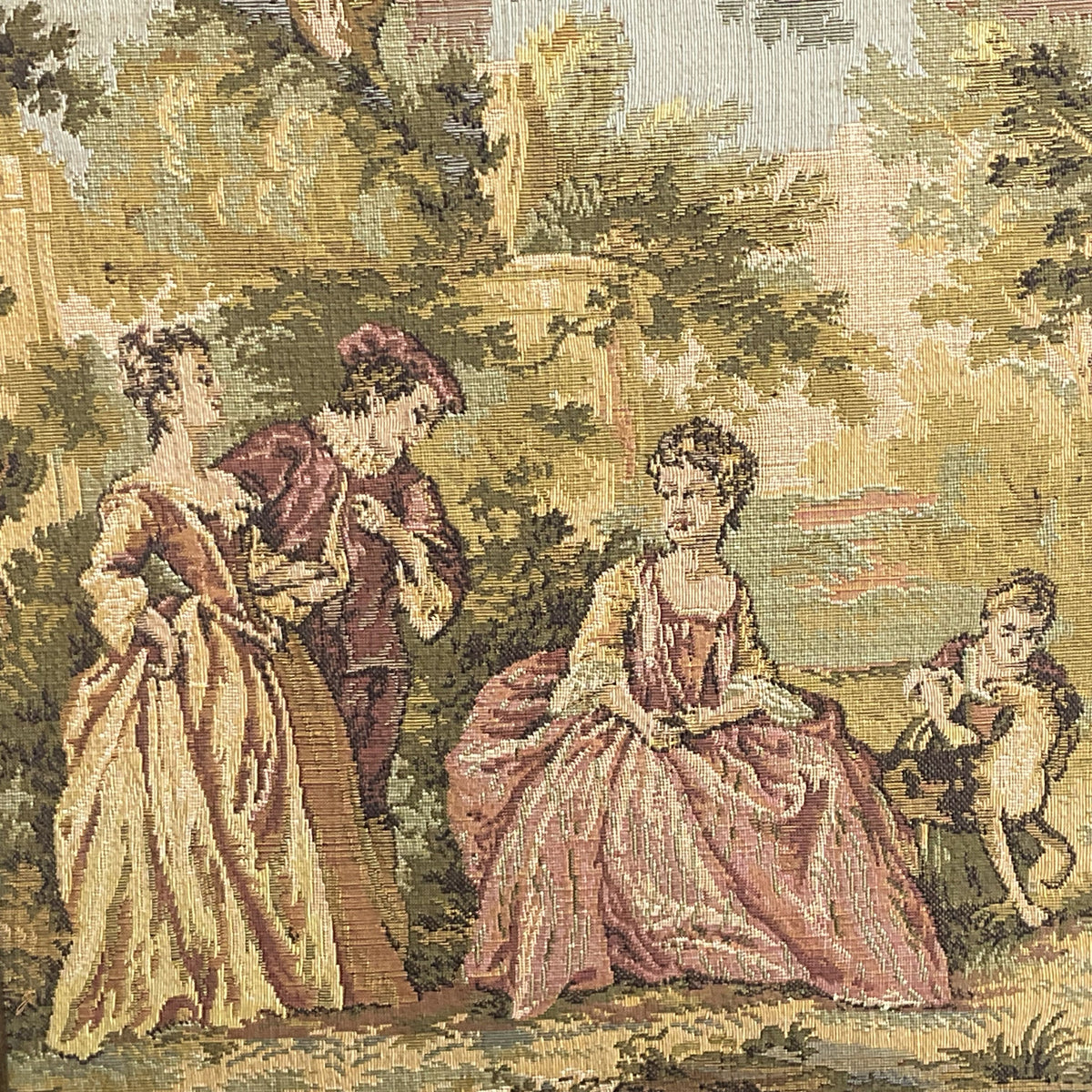 Set of 2 VTG./ANTIQUE French Tapestry Wall Art- FRAMED 10.5" X 10.75"