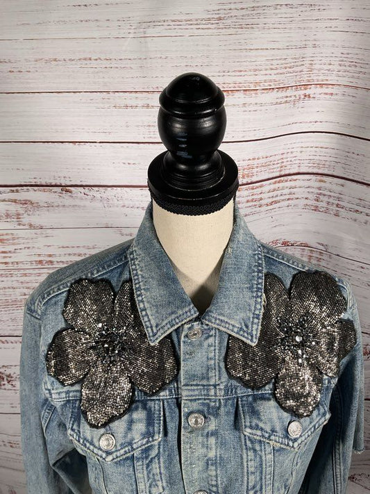 7 For All Mankind Women's Blue Cropped Denim Trucker Jacket Size XS