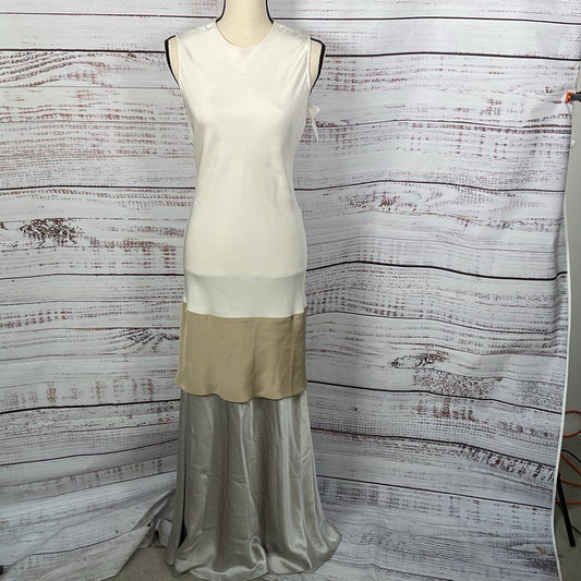 NWT PETER COHEN Women's Ivory Silk Silver & Gold Satin Long Gown Dress- SZ S