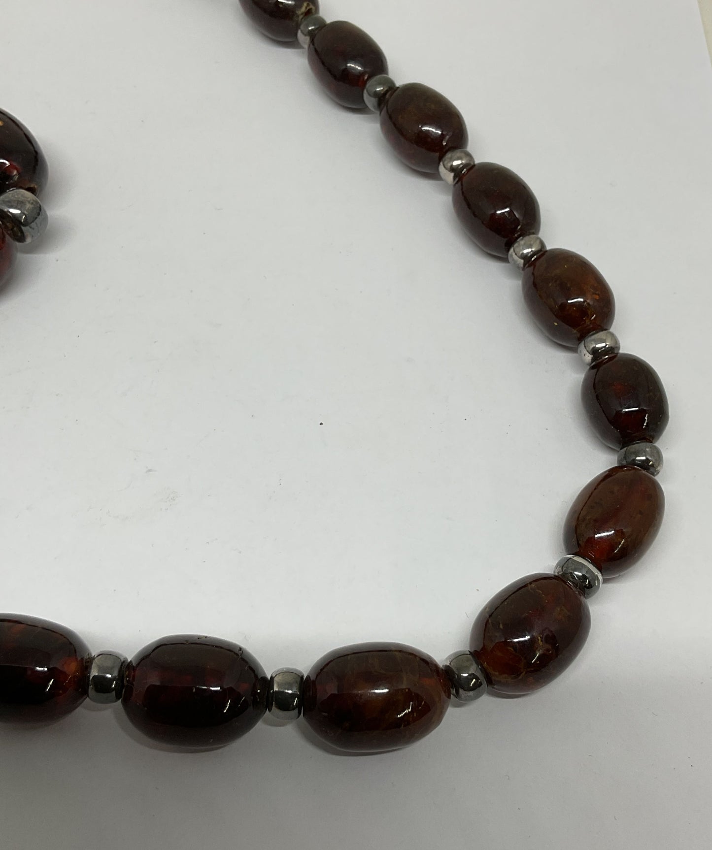 Amber & Silver Beads Vintage Necklace 27"