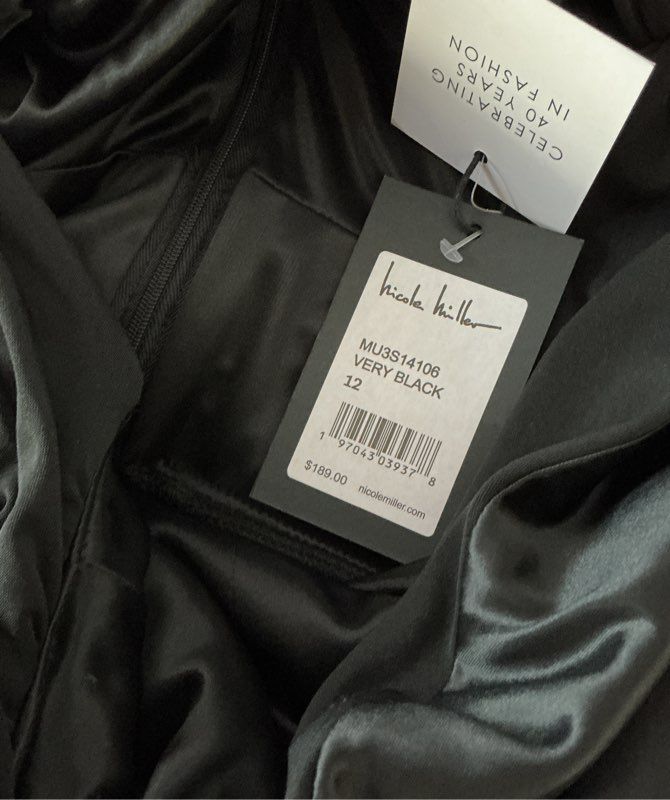NWT Nicole Miller Black Jersey Jumpsuit Size 12 Retail $189