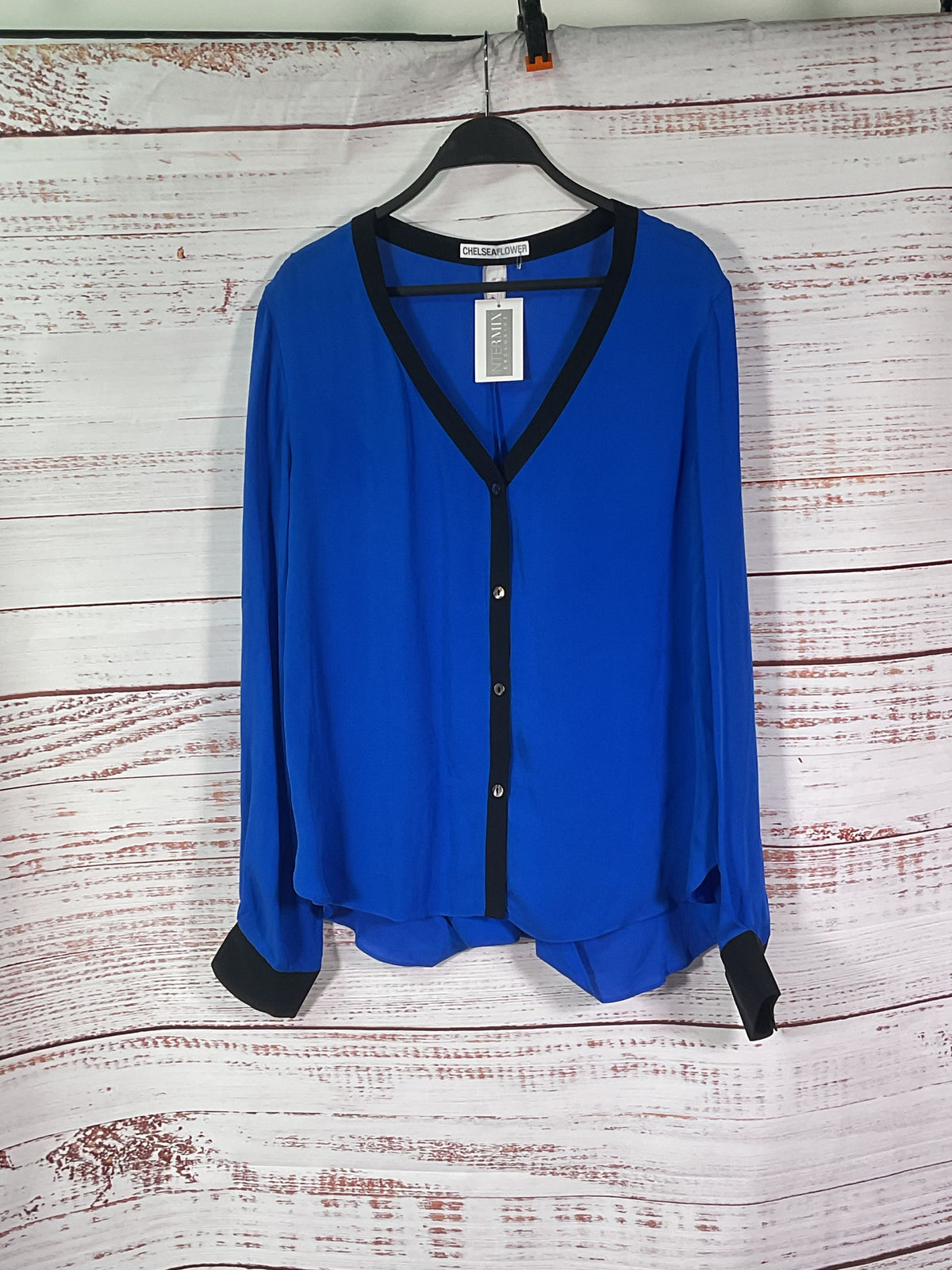 Chelsea Flower Blue Open Back Button Up Blouse NWT - Size L