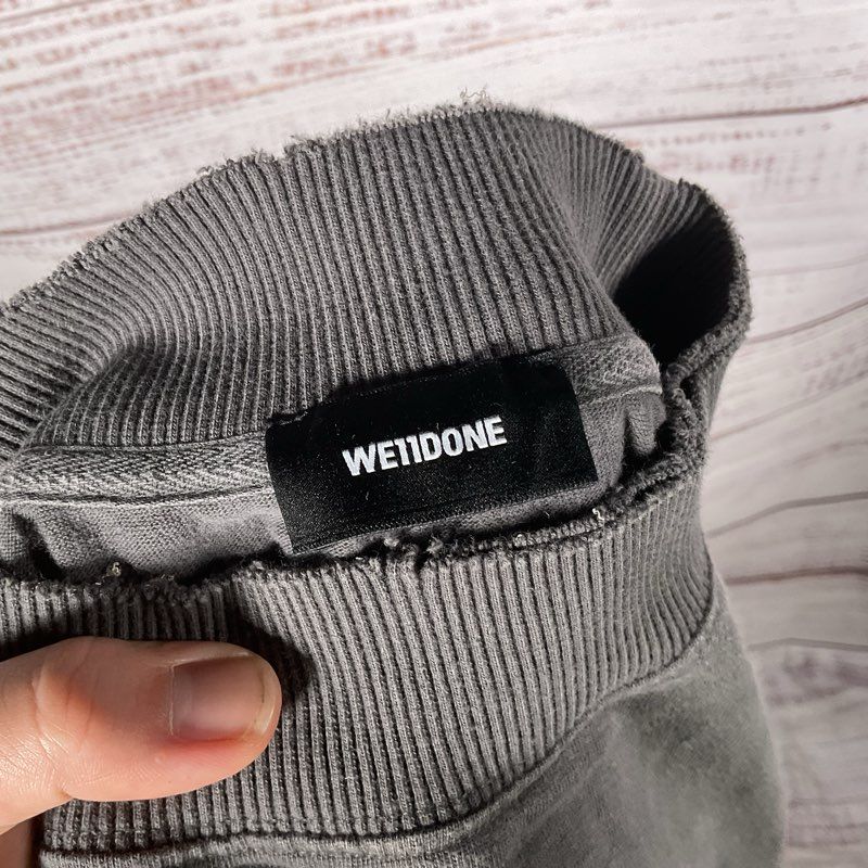 We11done Distressed Gray Logo Print Nametag Mockneck Long Sleeve T-shirt Size M