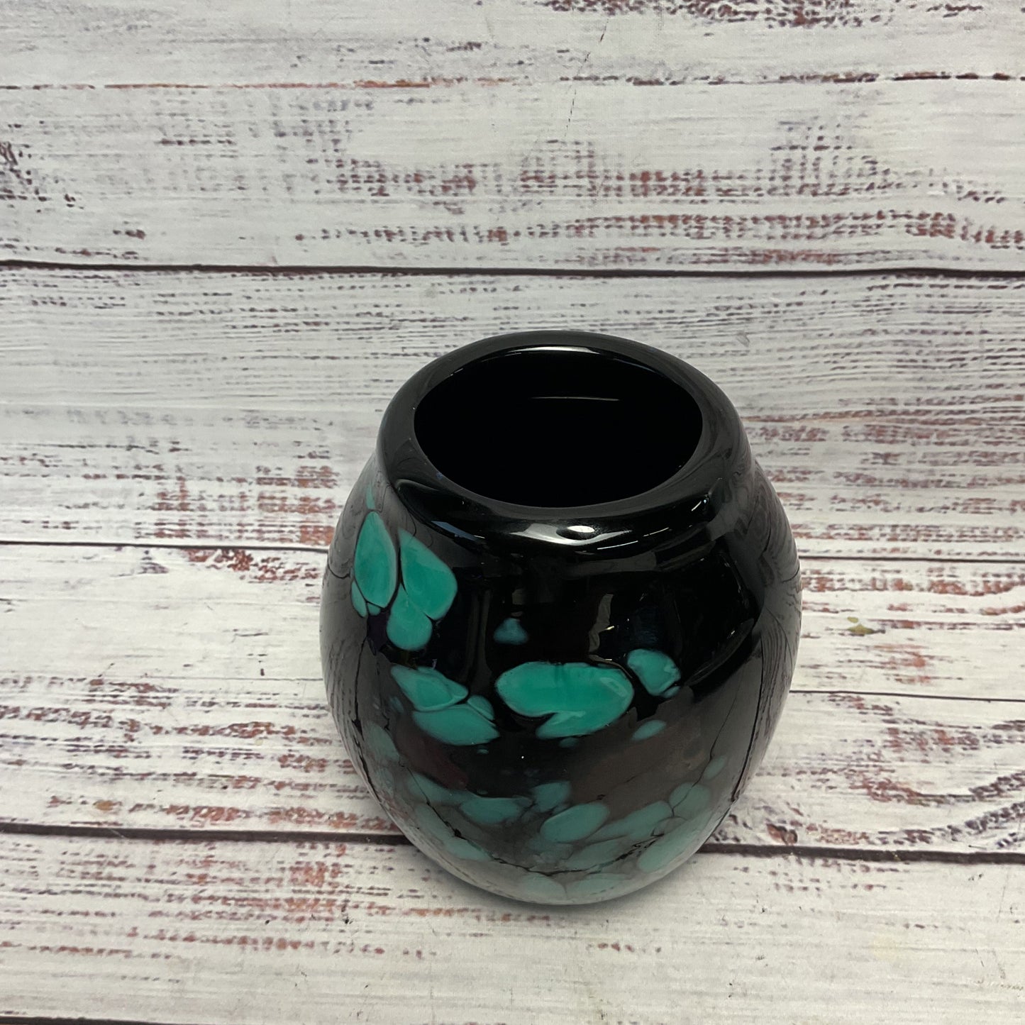 Black Teal Blue Dots 5.5" Round Short Vase