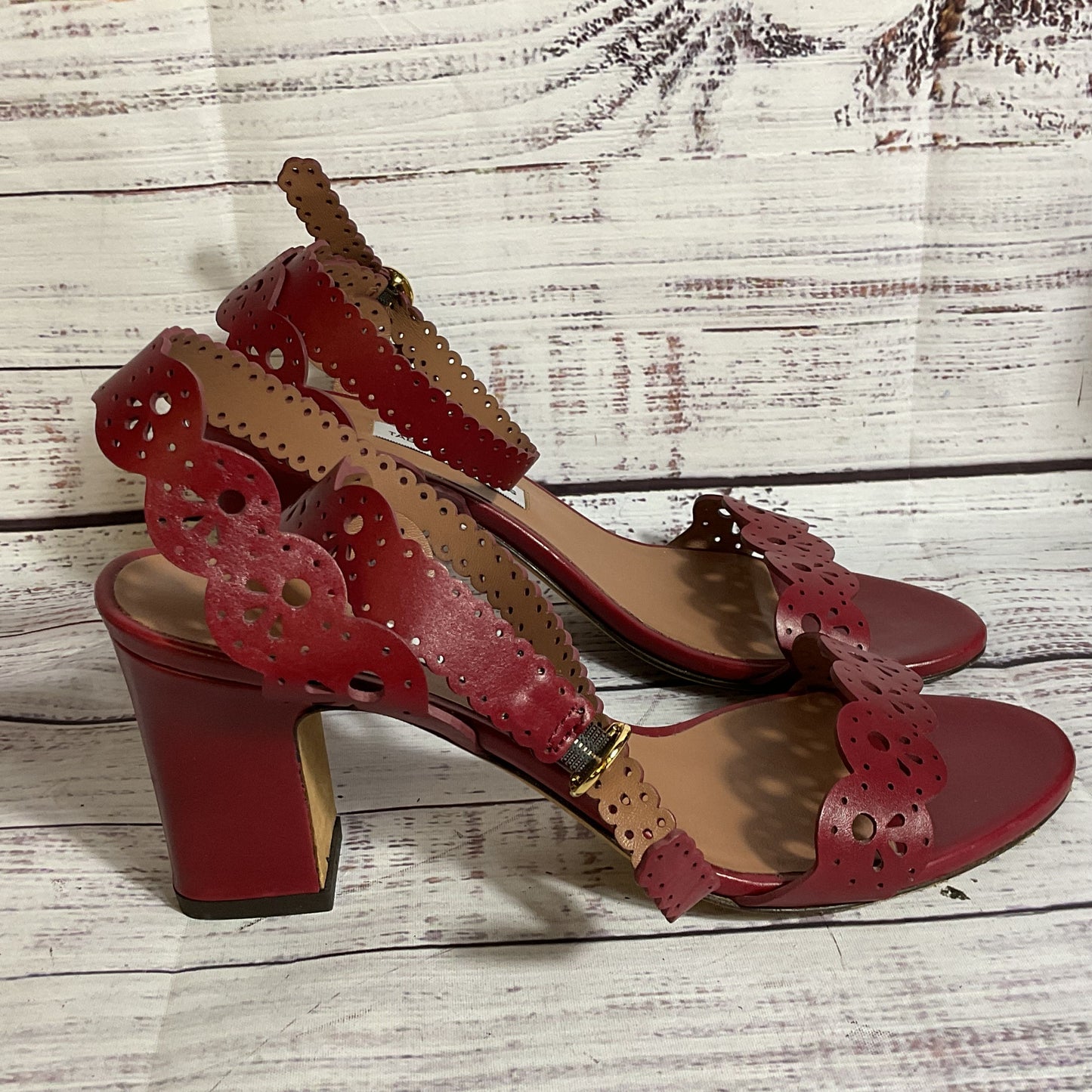 TABITHA SIMMONS Women's Red Eyelet Leather Strappy Shoes- SZ 36