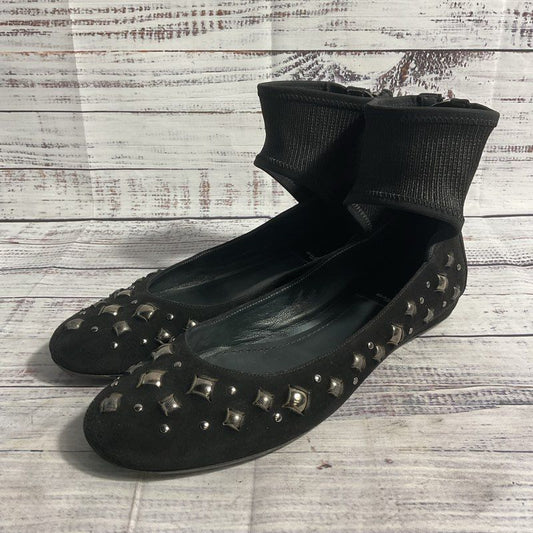 Baldan Venezia Black Studded Suede Flats w/ Zip Up Ankle Strap Women's 8.5 US