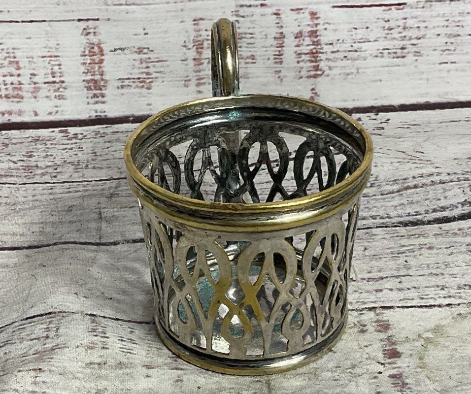 Buch Antique Russian 2.5" Podstakannik Tea Glass Holder Brass Silver Plated