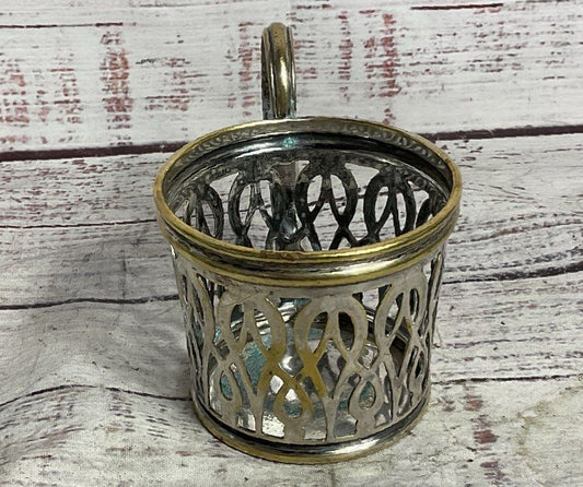 Buch Antique Russian 2.5" Podstakannik Tea Glass Holder Brass Silver Plated