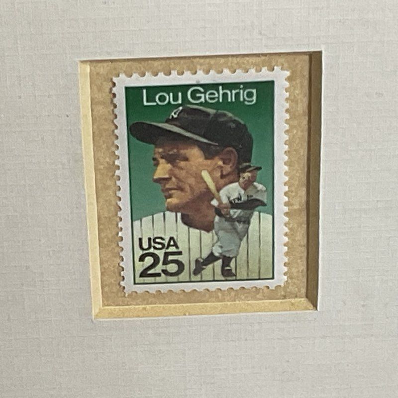 LOU GEHRIG Photograph and Stamp- FRAMED 16" X 12.5"