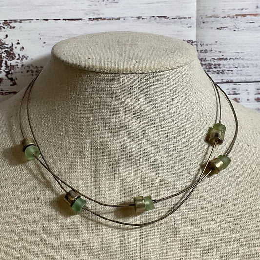 VTG. LULU HAMERSZTEIN SR Sterling 2 Strand Green Gemstone 16" Necklace- 10g