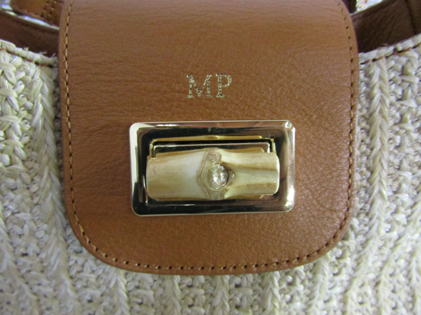 Mark & Graham Women's Beige Cotton Linen Blend Leather Trim Handbag